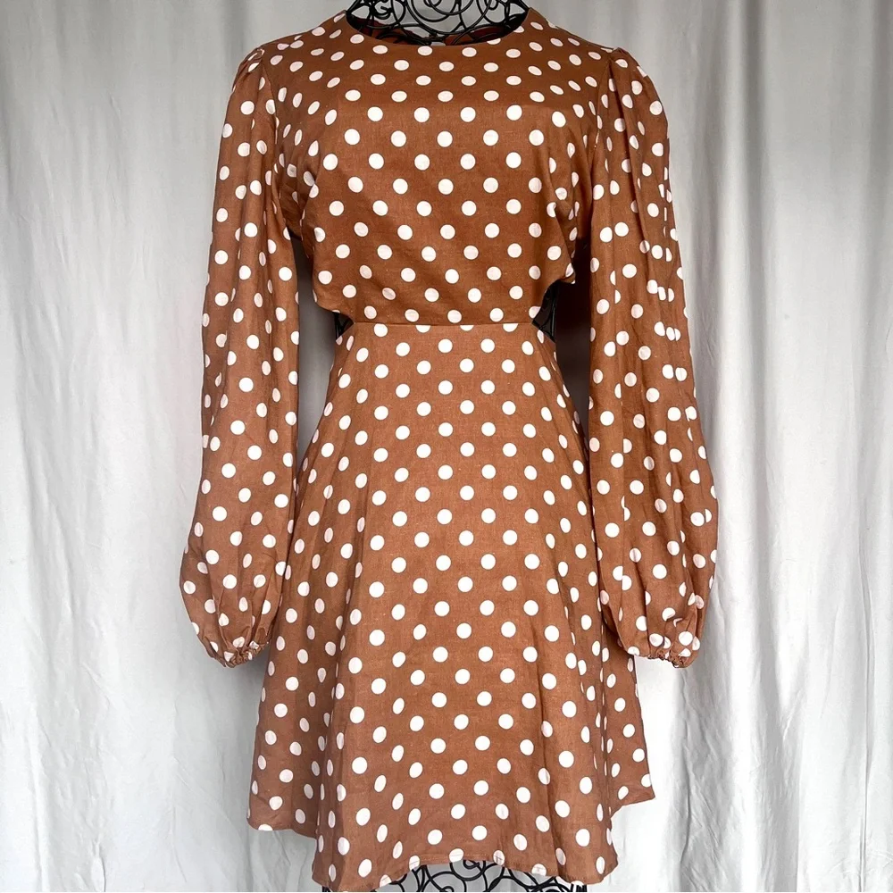 charlie holiday polka dot dress Charlie Holiday | Dresses | Charlie Holiday Halcyon Open Back Polka Dot  Linen Blend Mini Dress Puff Sleeve